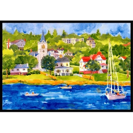 Carolines Treasures Carolines Treasures 6031MAT Harbour Scene with Sailboat Indoor Or Outdoor Mat - 18 x 27 in. 6031MAT